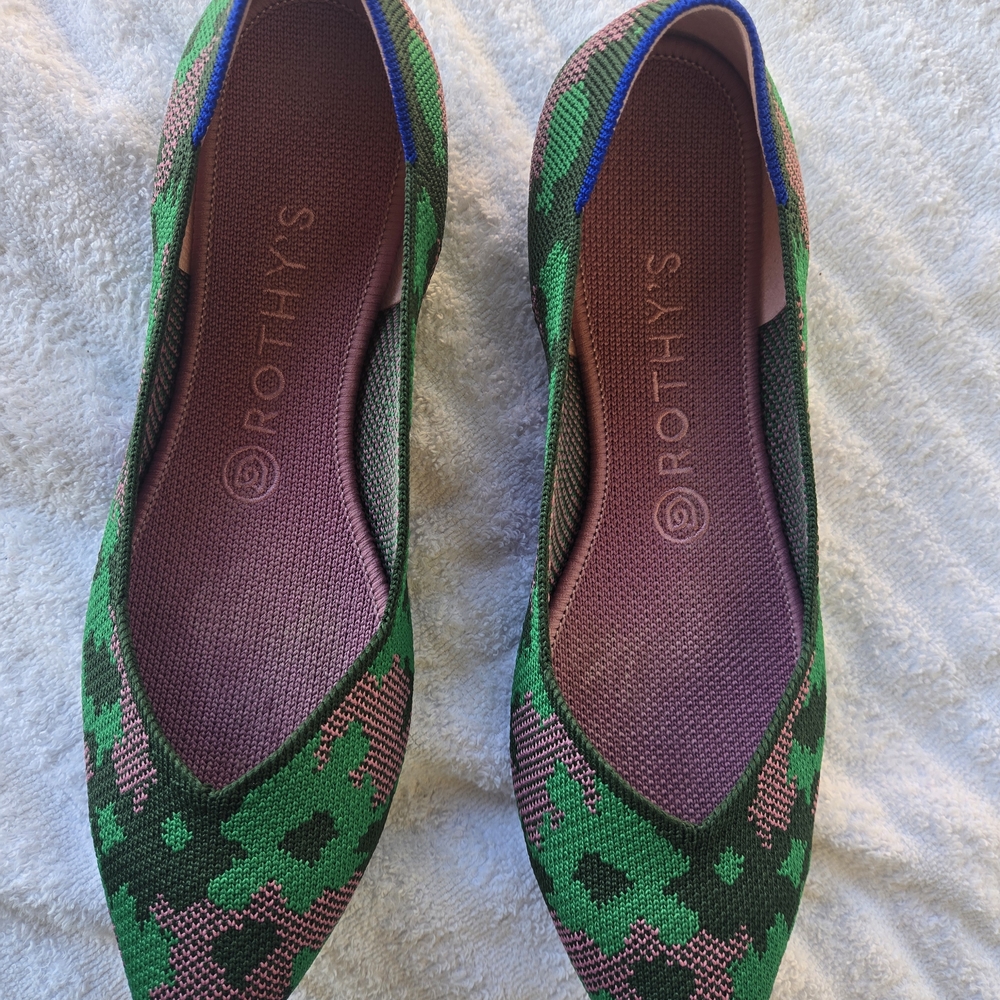 Rothy's Vibrant‎ Green and Pink Loafers